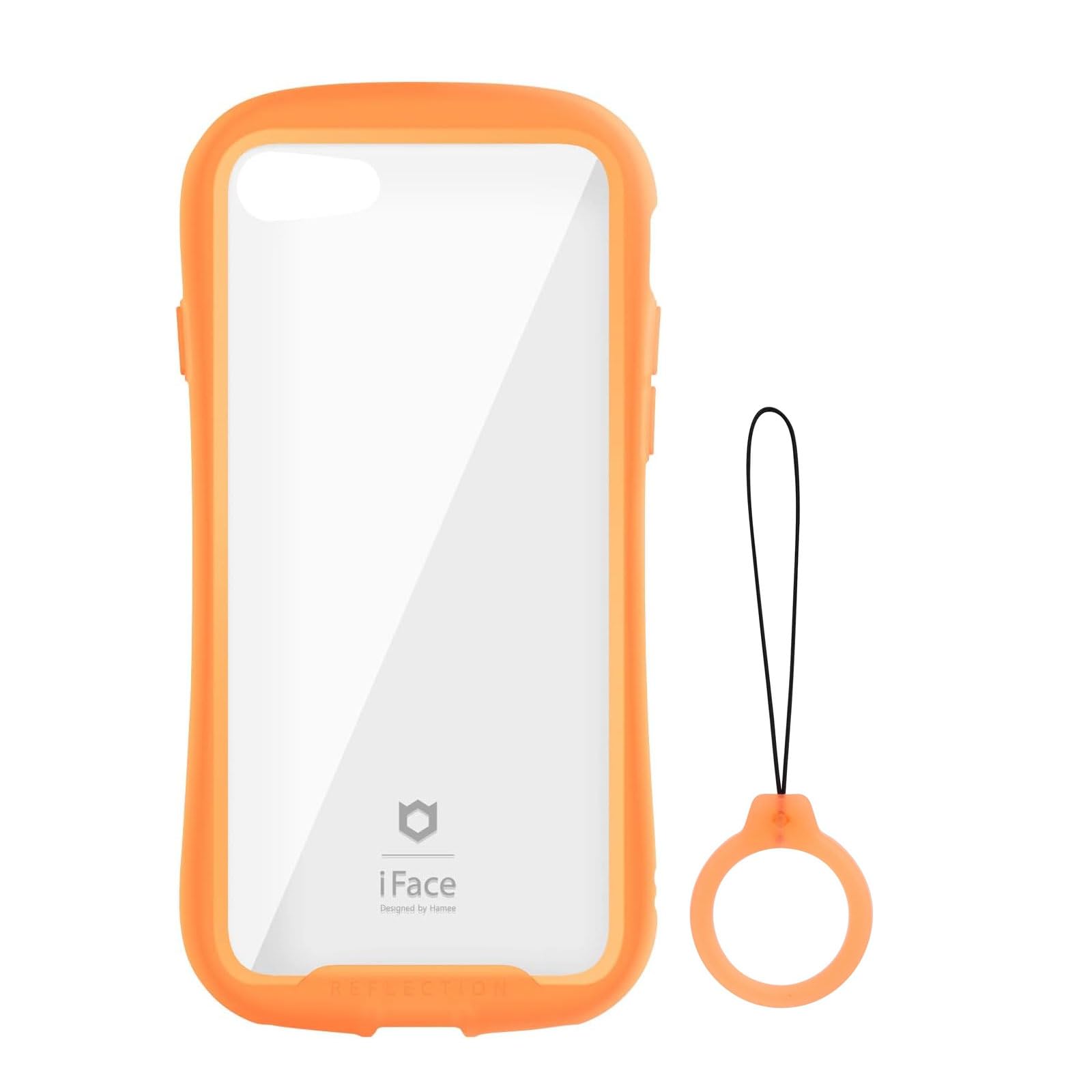 iFace Reflection Neo iPhone SE 第3世代 用 ケース 強化ガラス iPhone SE 第2世代 クリアケース iPhone8/7 ケース ストラップ セット(クリアオレンジ)【透明 耐衝撃 米国MIL規格取得 ストラップホール ネオンカラー 蛍光 シリコン リングストラップ】